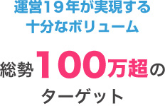 運営19年が実現する十分なボリューム　総勢100万超のターゲット